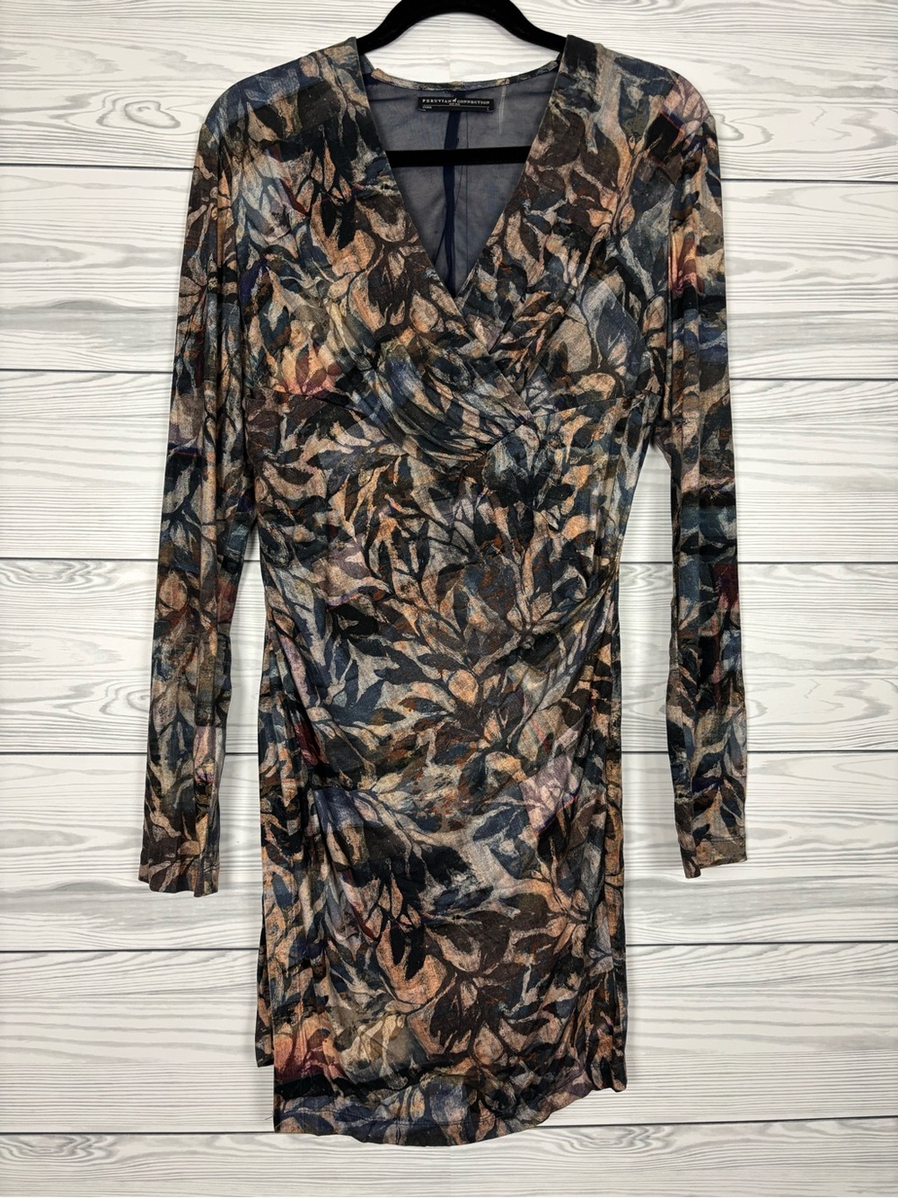 Peruvian Connection faux wrap printed dress size large